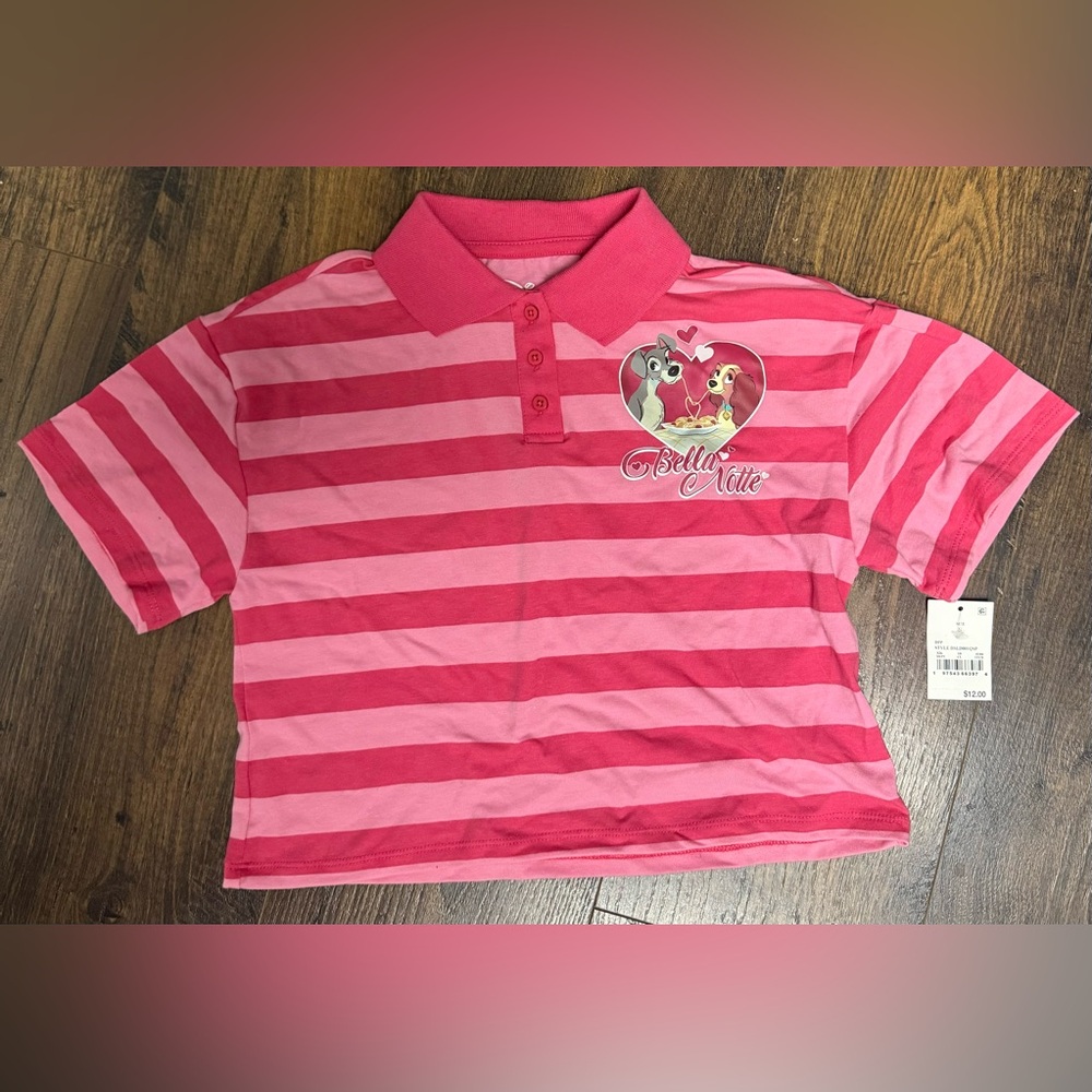 Disney Pink Striped Polo with Heart Design